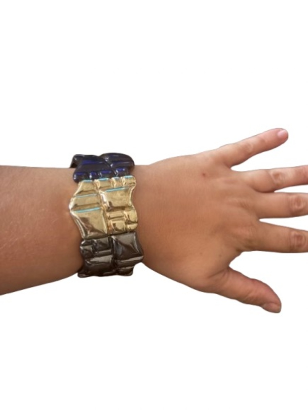 Chunky Mixed Metal Statement Bracelet – Gold, Silver & Black – NWT